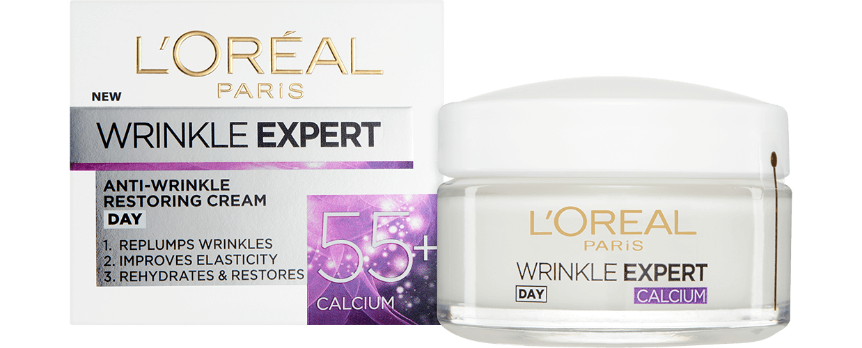 Foto del frente del envase de la crema rejuvenecedora 55 diurna Wrinkle Expert